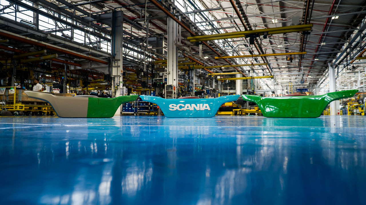 Truck grilles at Scania's plant in São Bernardo do Campo, Brazil.