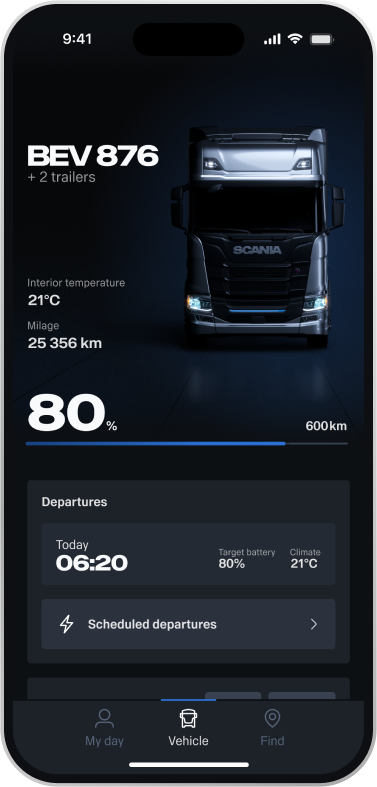 Skärmdump från Scania Driver-appen