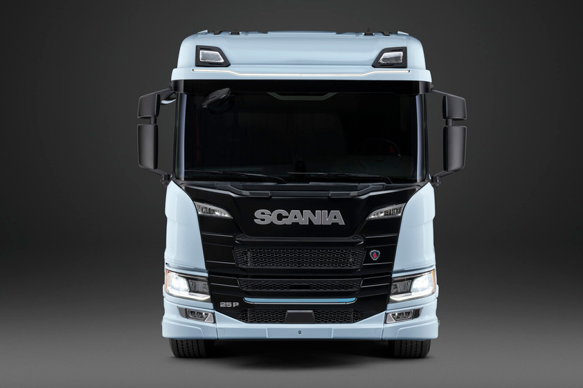 podrobnosti sprednje strani električnega tovornjaka Scania