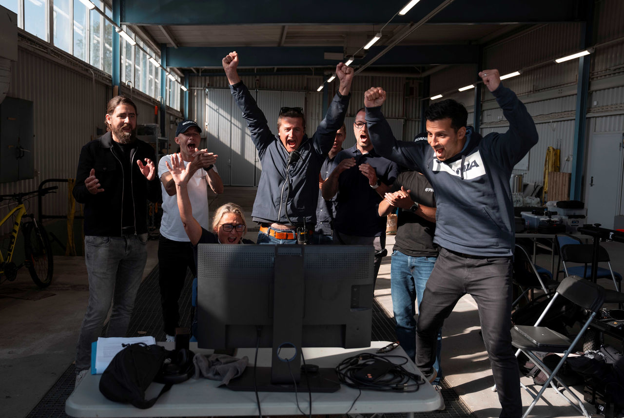 Scania team cheering