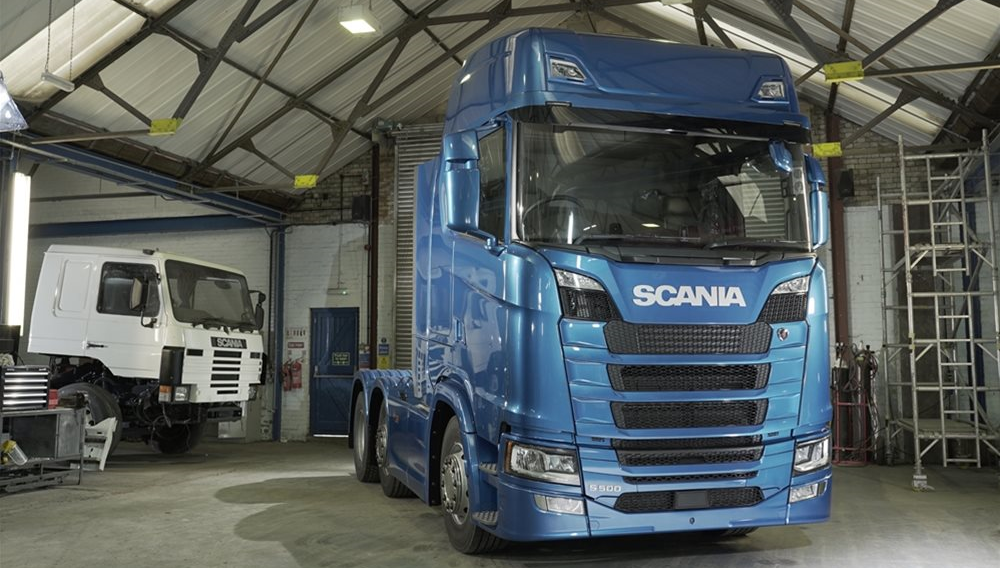 Truck parked up in bodyshop with metallic paint